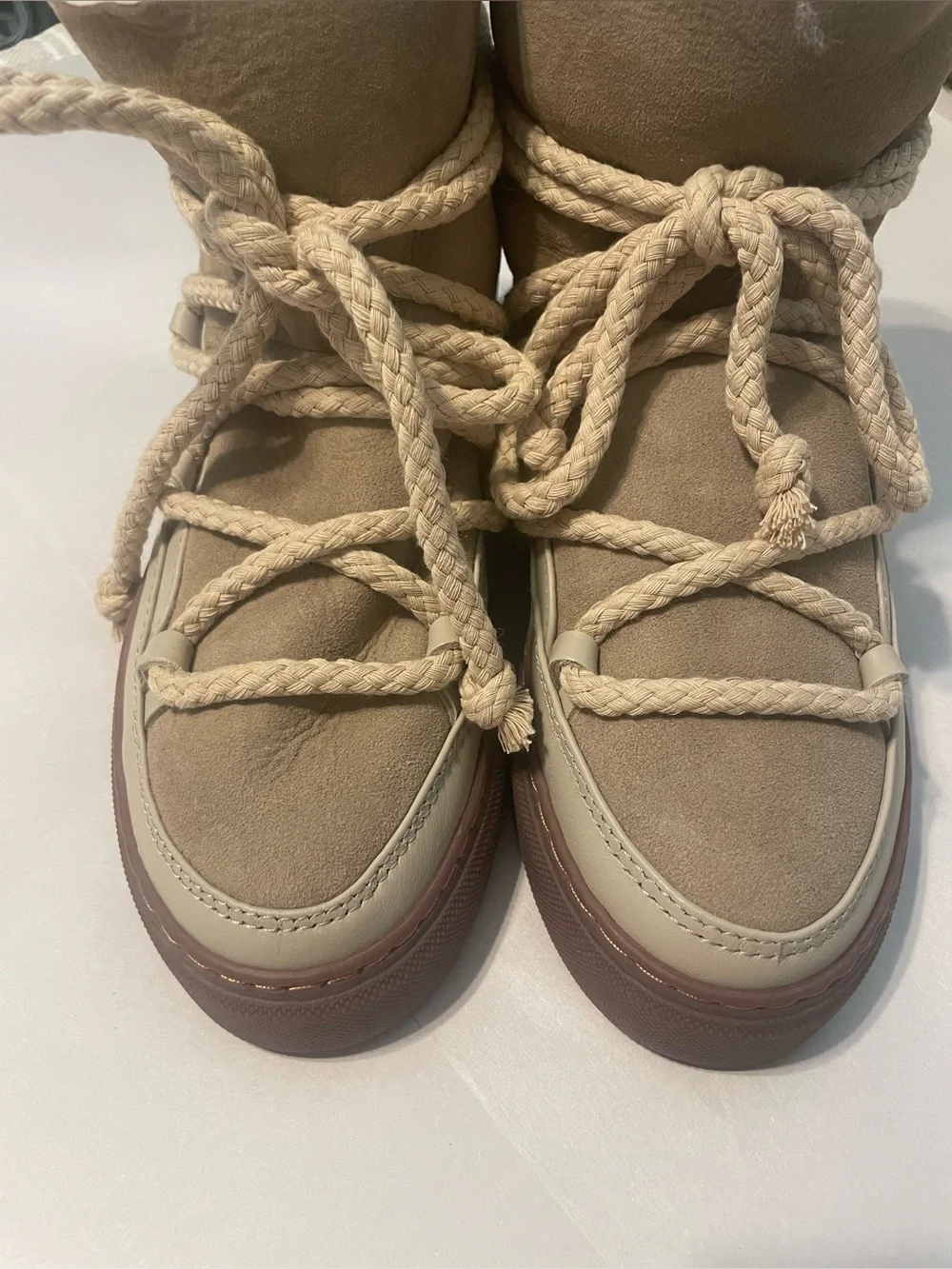 Inuikii Shearling Rope Lace Up Snow Boots NWT Beige Taupe Tan EU 38 US 7.5 8